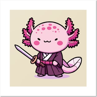 kawaii axolotl samurai Posters and Art